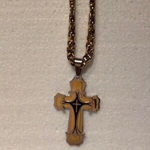 Men’s Stainless Steel Silver, Black and Gold Necklace.